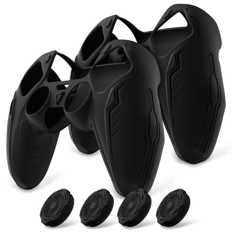 PlayVital 2 Set Silicone Case for ps5 Controller - Anti-Slip Premium Silicone Material|Futuristic CyberMech Design|Compatible with ps5 Official Charging Dock - Black