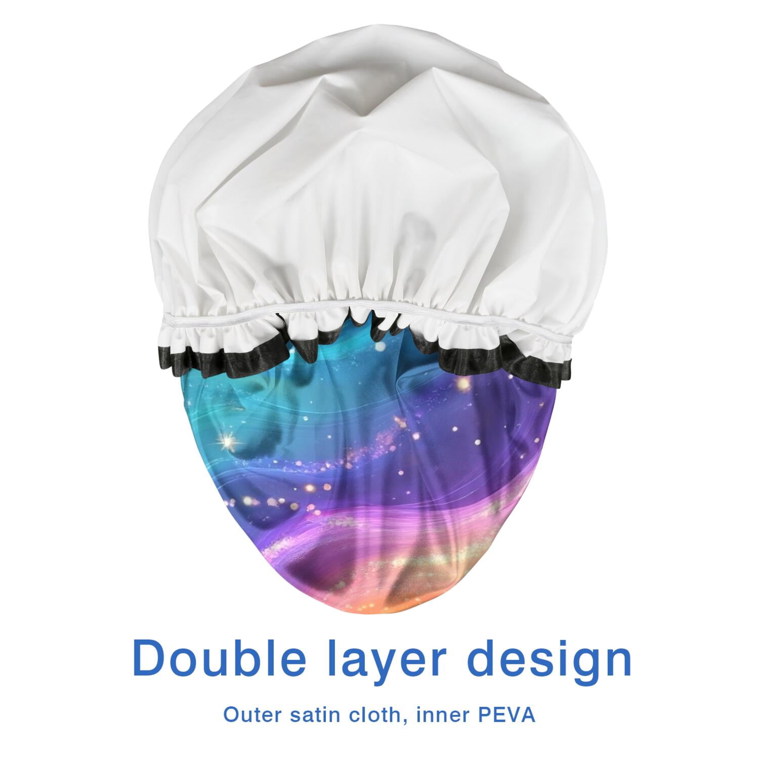 Shower Caps,Rainbow Tie Dye Wave Pattern Waterproof Shower Cap for Women 4 Pieces,Double Reusable Hair Cover for Shower PEVA Elastic Stretch Hem