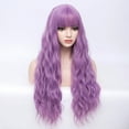 thumbnail image 5 of RightOn Purple Wig with Bangs Long Curly Wavy Lavender Purple Wig Purple Wig for Women Synthetic Wig with Wig Cap, 5 of 6