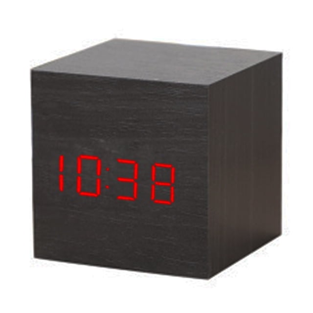 Reloj despertador digital, luz LED de madera, mini cubo moderno, reloj despertador de escritorio, muestra la temperatura de la fecha y la hora para niños, dormitorios, hogar, dormitorio, viajes Ormromra 2034722-2