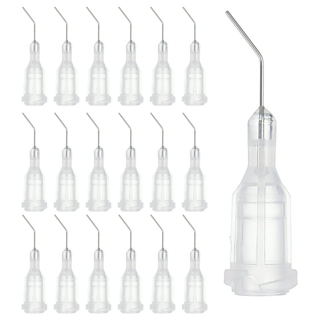 Agujas de Dispensación en Ángulo Uxcell 27Ga, 66Pcs 0.5Pulgadas Punta Romana Curvada de 45° con Aguja de Bloqueo Luer para Rellenar Líquidos, Tintas, Pegamento, Aceite, Transparente