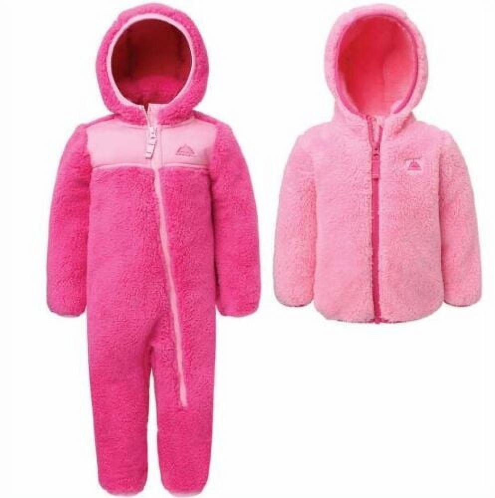 Snozu Girls' Fleece Jacket & Snowsuit 2 Piece, Pink 9/12M