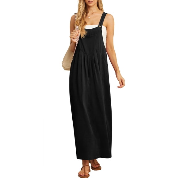 Women Overalls Summer Dress Boho Wide Leg Overalls Casual Loose Rompers with Pockets 2026 Black 3XL