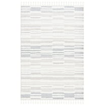 SAFAVIEH Moroccan Tassel Tom Geometric Striped Shag Area Rug, Beige/Ivory, 8' x 10'