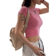 thumbnail image 6 of Cenuakty Women's Round Neck Cropped Tops, Short Sleeve Letter Embroidery Slim Fit Baby Tees Clubwear, 6 of 9