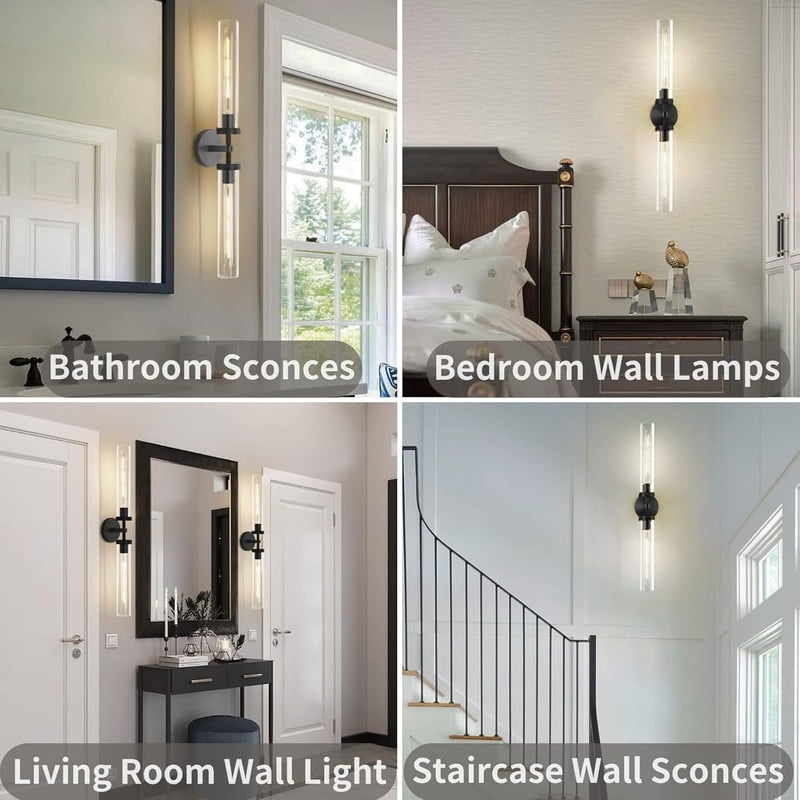 KAYLA  Modern Glass Wall Sconces, Indoor Wall Lighting Wall Light Fixtures, Vanity Light with Glass Shade(2-Sets) 1 - Black-30''