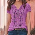 thumbnail image 4 of Uhndy Summer Women T-shirt V Neck Ethnic Print Short Sleeve Loose Top Blouse for Office-LQ, 4 of 6