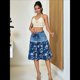 thumbnail image 5 of Falda Vaquera Informal con Lazo para Mujer, Falda Larga de con Estampado Floral Estilo Bohemio, Falda Paraguas. Azul M, 5 of 9