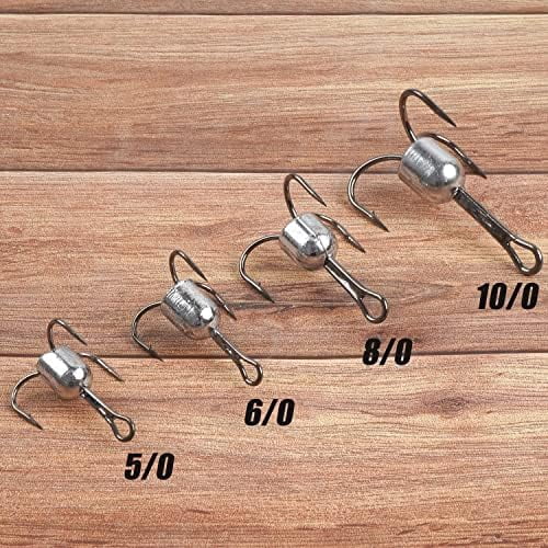 YNGLLC Snagging Hooks Weighted Treble Hooks,5pcs Large Weighted Treble Fishing Hooks Bunker Snag Hooks with Weight for Baitfish Trout Salmon 5/0 6/0 8/0 10/0