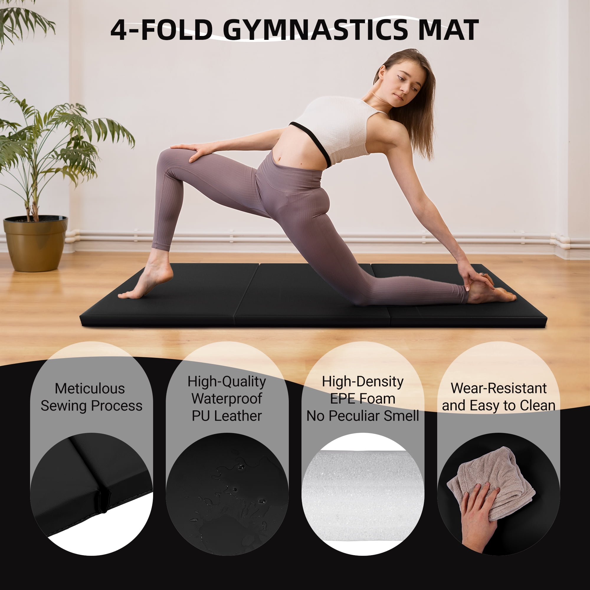 Signature Fitness 2ft x 6ft x 2in Folding Gymnastics Mat, 3-Panel Exercise Mat for Yoga, Tumbling, Stretching, Home Gym, PVC Leather + EPE Foam, Multiple Colors