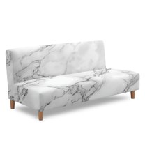 ZIATUBLES Gray Marble Armless Sofa Futon Slipcover, Stretch Soft Couch Cover with Elastic Bottom, Dustproof Washable Sofa Bed Cover for Living Room Bedroom