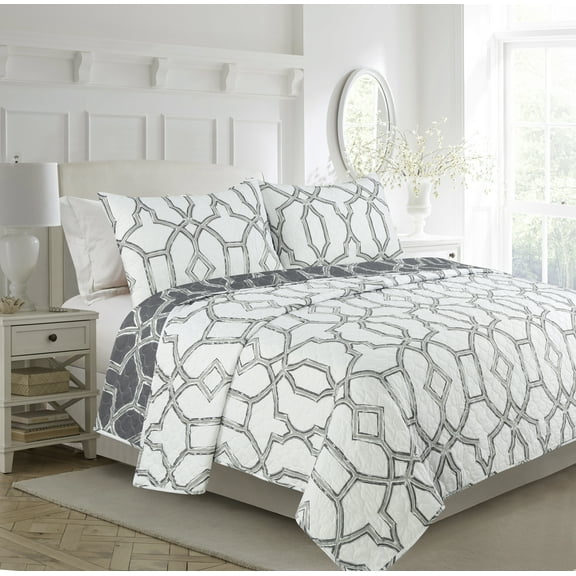 Trellis Grey 3-piece Quilt Set King