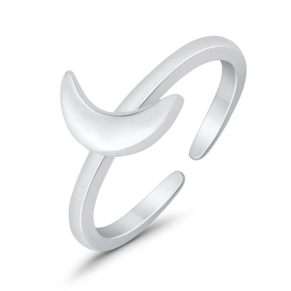 7.5mm - Crescent Moon Toe Band Ring 925 Sterling Silver Thin Adjustable Stylish Rings for Women