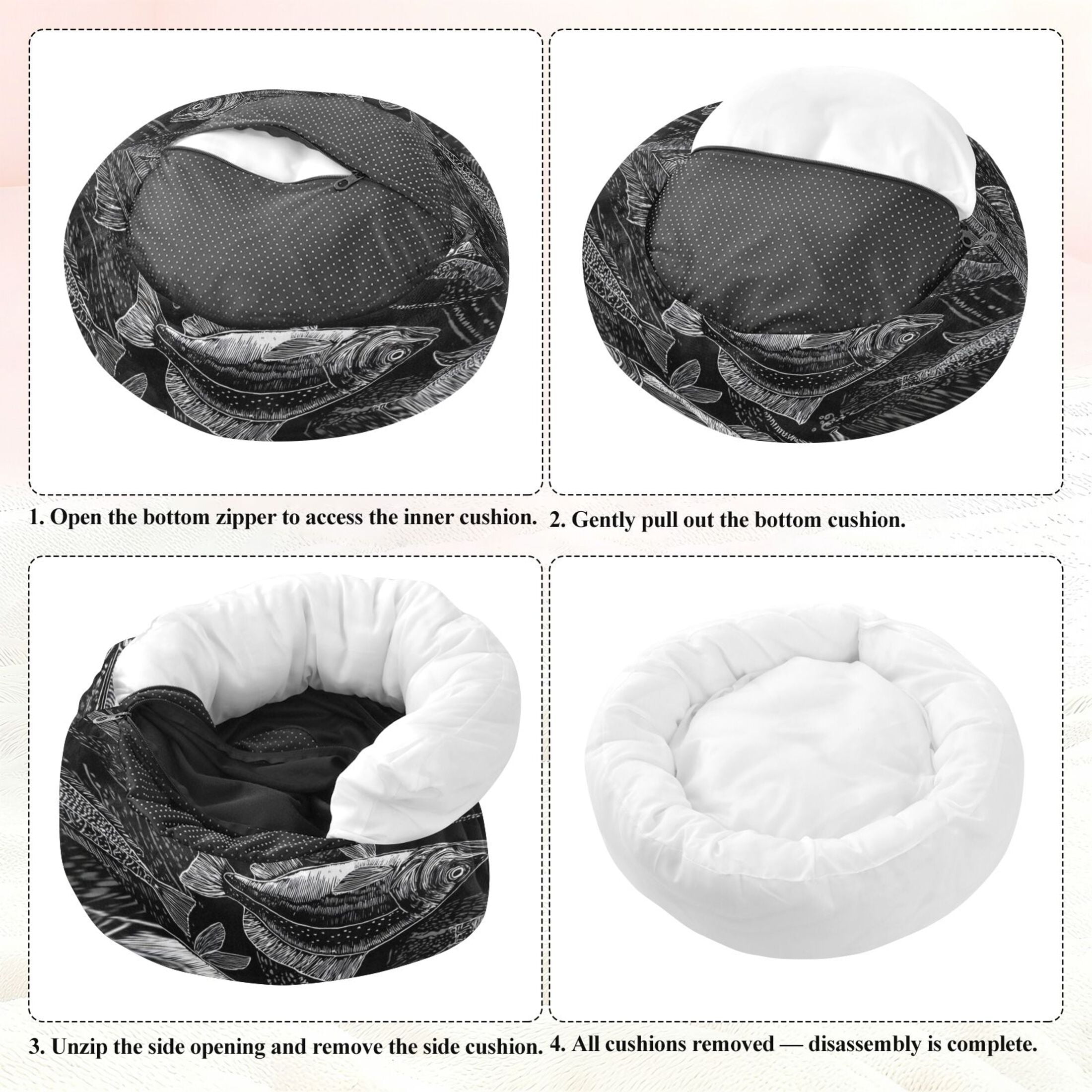 Iauyy Pet Couch Donut Cat Bed for Indoor Cats/Small Dogs Washable & Machine with Non-slip Bottom Calming Cat Furniture, Fish Pattern (M)