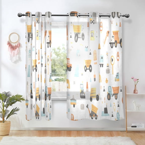 Yayeee Window Curtains Light Filtering 63"x42" Grommet Panel Pair Home Living Room Decor, Truck Construction Pattern