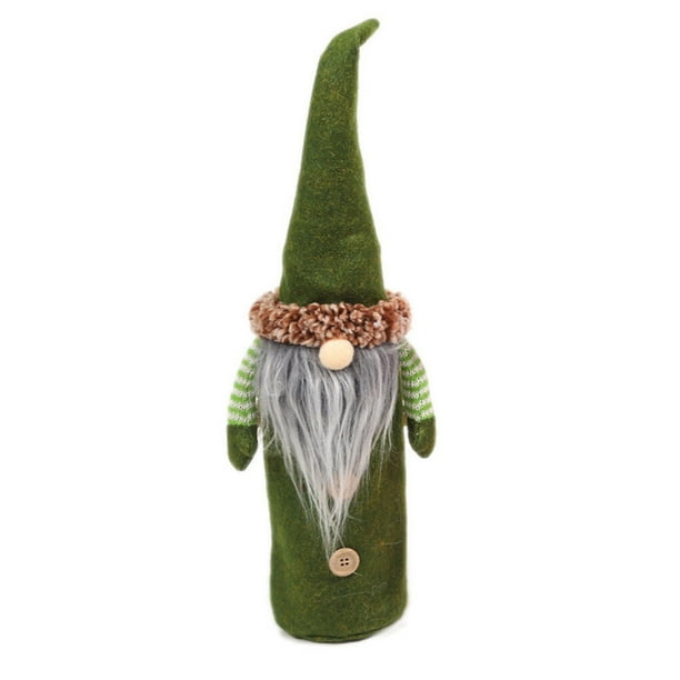 Inteprter Cubierta de botella de vino de Navidad sin rostro manga de hombre viejo con botón de barba telas no tejidas sombrero de Navidad de Kits de decoración para fiestas Verde
