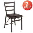 thumbnail image 2 of Flash Furniture 2 Pack HERCULES Series Brown Folding Ladder Back Metal Chair with Brown Vinyl Seat, 2 of 13