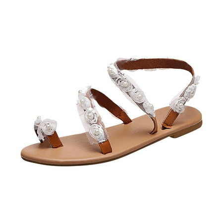 

C0lt0ps Fahion Summer Womens Lace Flower Dressy Party Wedding Open Toe Casual Shoes Flats Comfortable Roman Outdoor Sandals