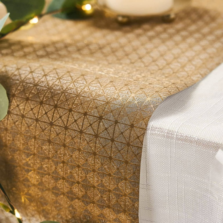 Efavormart 9ft Glitter Paper Table Runner Roll, Disposable Table Runner with Geometric Diamond Design - Gold for Morden Stylish Wedding Party Holiday