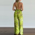 thumbnail image 3 of Jumpsuits for Women Casual Floral Print Sleeveless Halter Jumpsuit High Waist Wide Leg Pants Summer Beach Outfit, 3 of 4