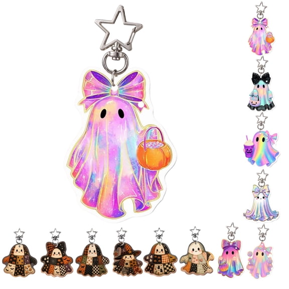 Cute Ghost Acrylic KeyChains for Halloween, Ghost Halloween Ornament, Ghost Christmas Tree Ornament Party Decorations Supplies