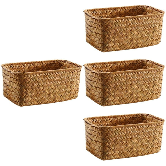 Hemoton 4pcs Natural Seagrass Storage Basket  Hand Woven Sundry Organizer Box Household Storage Box