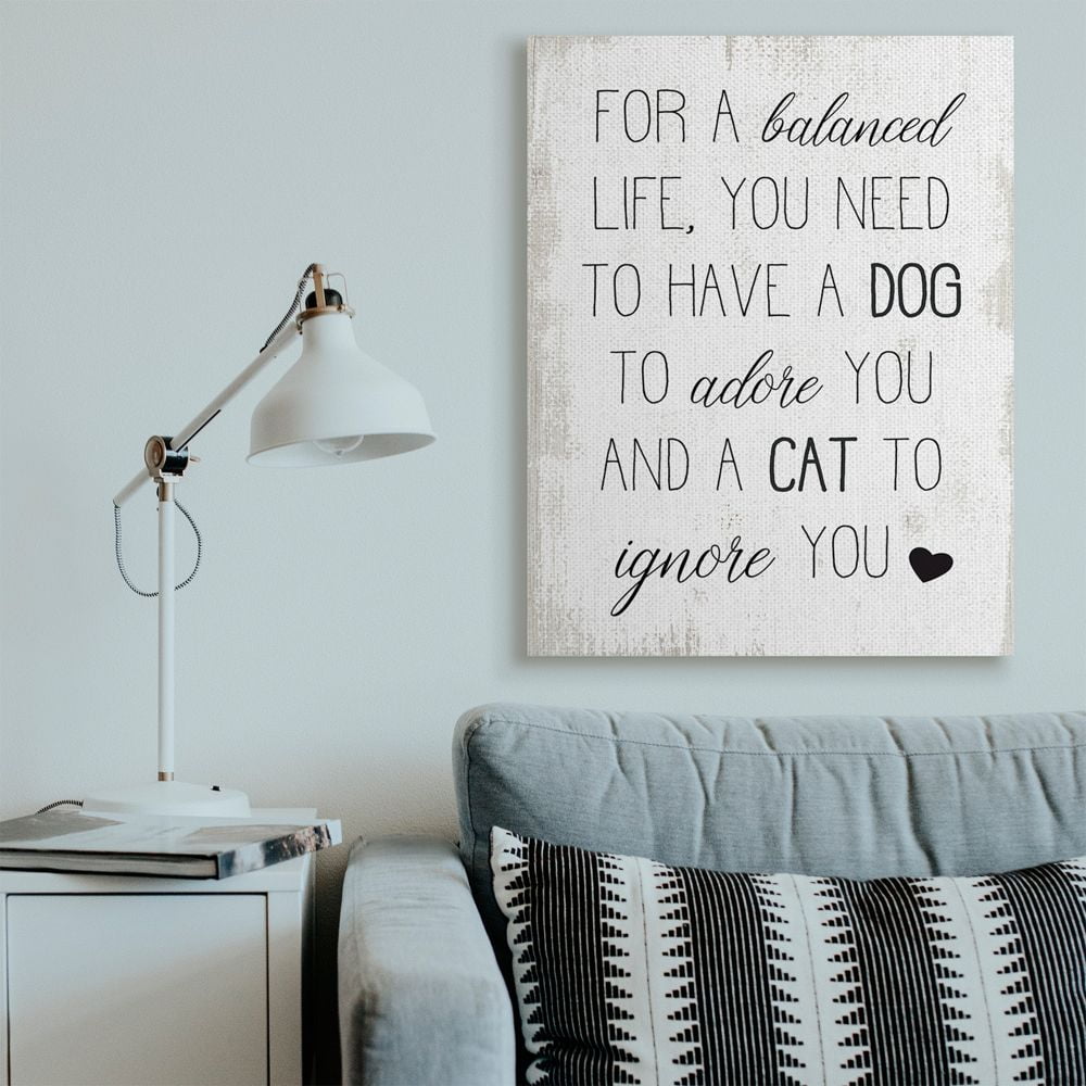 Stupell Industries For Balanced Life Quote Family Pets Cat Dog Canvas Wall Art Design by Daphne Polselli, 36" x 48"