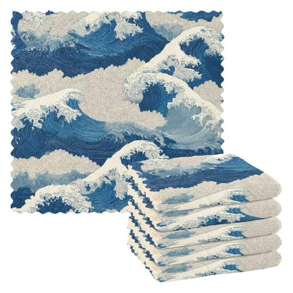 6 Pieces of Kitchen Towels 11x11Inch Kitchen Dish Cloths Kitchen Dish Towels Reuseable Cleaning Cloths Seamless Ocean Waves