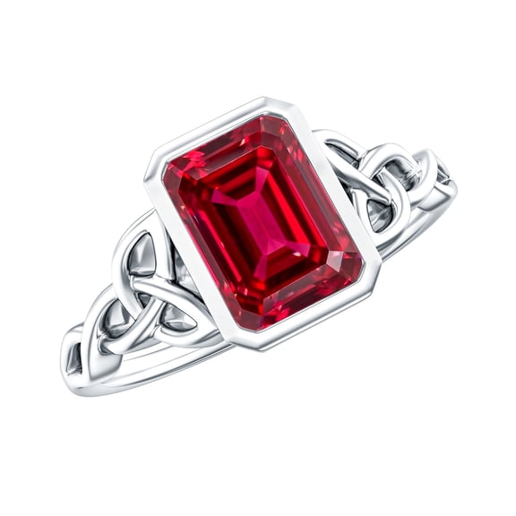 Solitaire Lab Created Ruby Celtic Ring with Diamond for Women - 2 Carat - AAAA Quality, 925 Sterling Silver, US 4.00