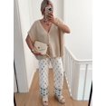 thumbnail image 3 of Womens Summer Oversized Short Sleeve Button V Neck Casual Knit Sweater Tops Khaki L, 3 of 6