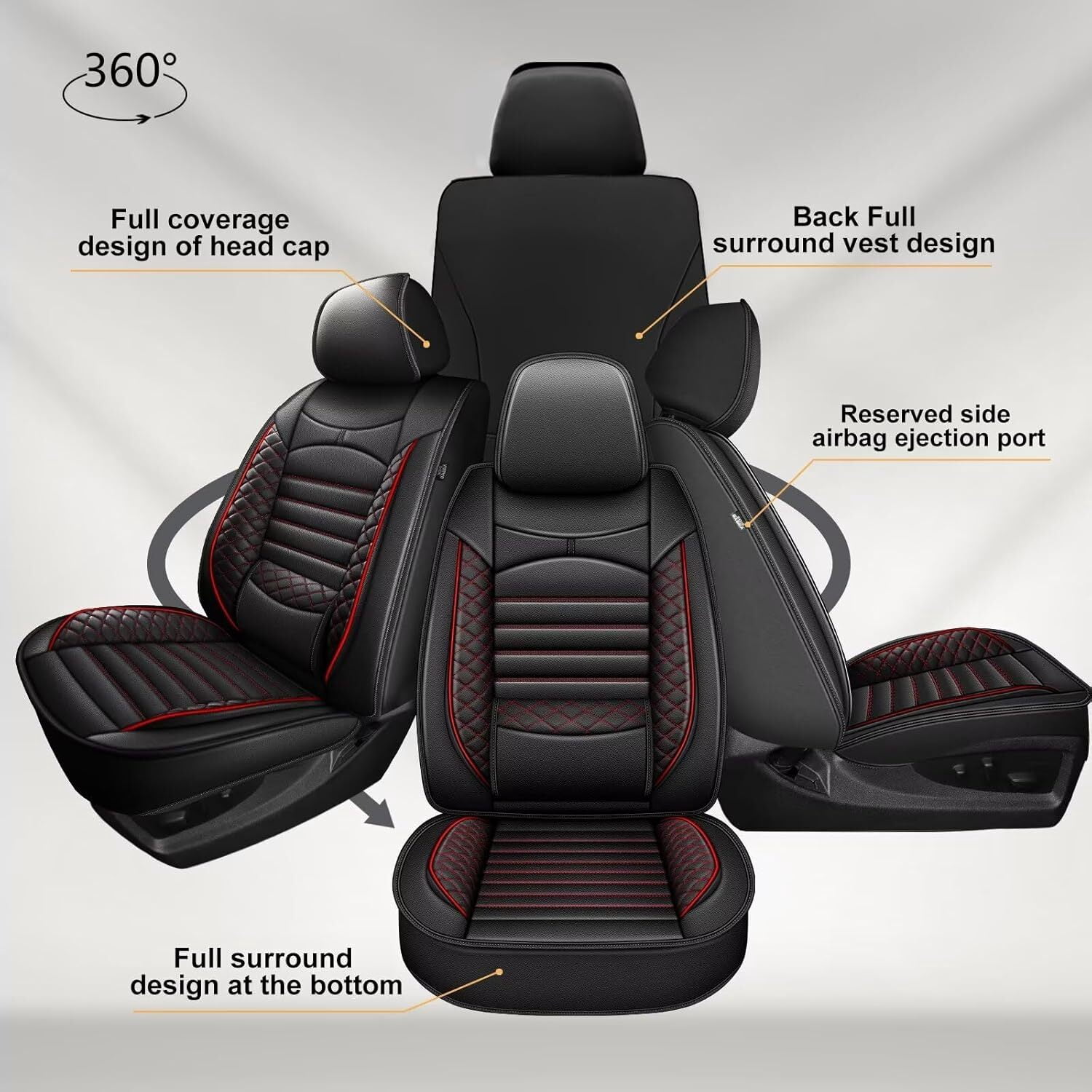 IKABEVEM Car 5 Seat Covers Fit for Chevrolet Silverado 2019-2026 Chevy Silverado Full Set Faux Leather Front & Rear Cushion,Red 014