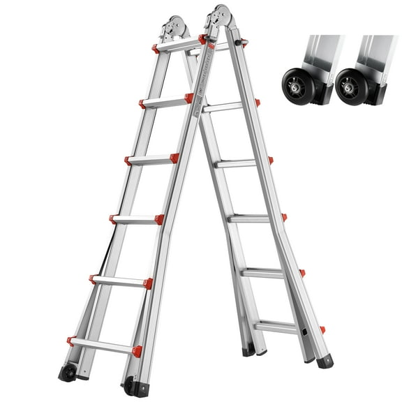 VEVOR Telescoping Ladder A Frame, 20.5 FT Compact Aluminum Extension Ladder, Multi-Function Portable Collapsible RV Ladder, Telescopic Ladder for Homework Stairs Indoor Outdoor Roof, 330lb Load