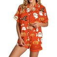 thumbnail image 3 of Hot Sales Under $10 CNJKEHIUV Halloween Pajamas Women Short Sleeve Button Top Matching Shorts 2026 Fall Cute Satin Pumpkin Sleepwear Orange M, 3 of 4