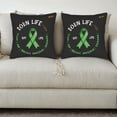 thumbnail image 3 of Set of 2 Decorative Throw Pillow Covers 18x18in - Black Background with Green Ribbon & ' DOUN LIFE ' Design for Couch Bed Car, 3 of 8
