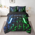 thumbnail image 2 of Homewish Gamer Gaming 7pcs Bedding Comforter Set,Modern Geometric Queen Bedding Sets,Green Blue Ombre Queen Sheet Sets For Boys Teens,Microfiber Bedroom Decor Reversible, 2 of 8