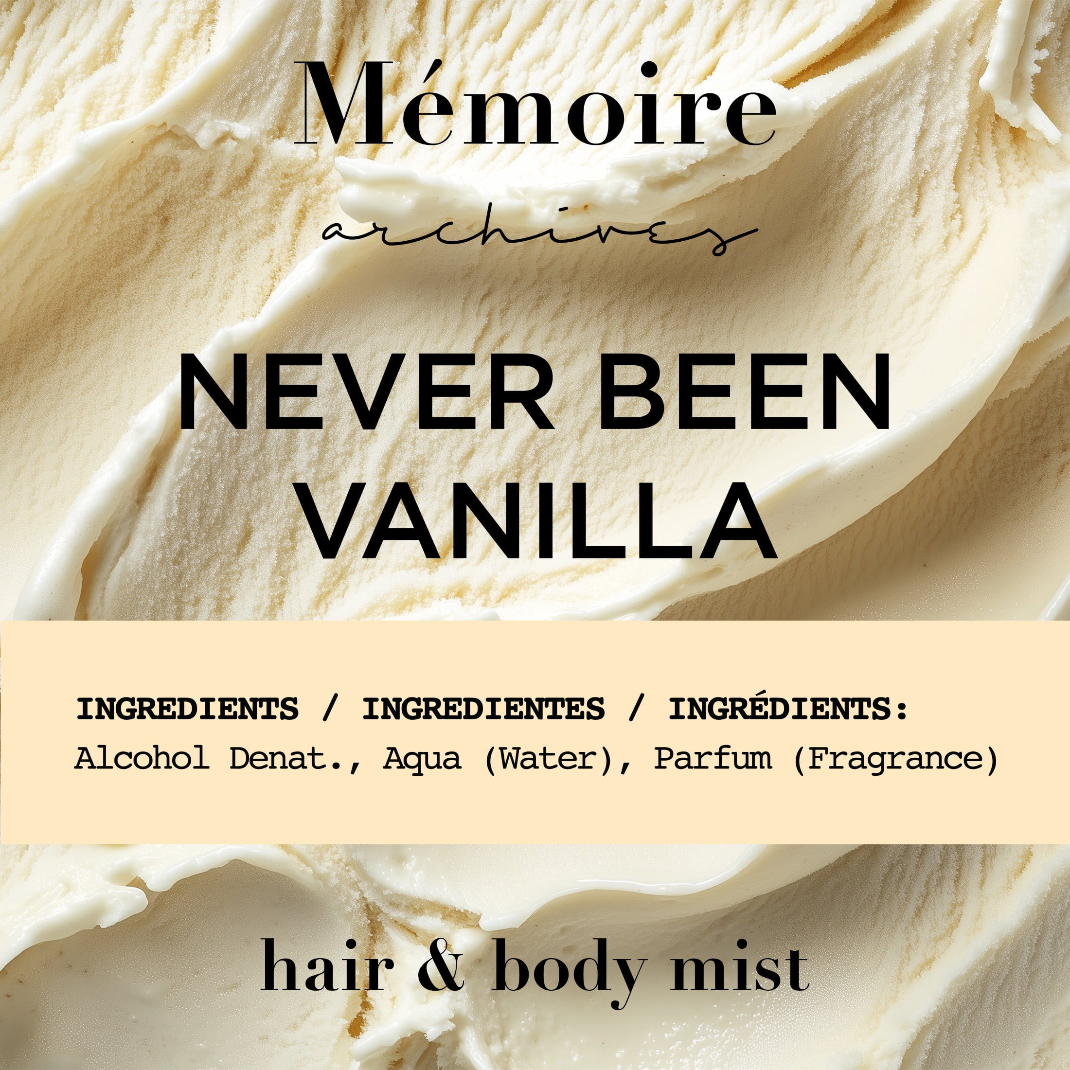 Mémoire Archives Never Been Vanilla Hair & Body Mist, Vanilla Gourmand Fragrance with Bergamot & Cedarwood, Hydrating Hair & Body Spray, 8 oz
