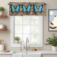 thumbnail image 2 of Blue Butterfly Valance Curtain Vintage Brown Wood Grain Retro Bug Window Valances Rod Pocket Short Curtains Window Treatments for Kitchen Bedroom Bathroom Laundry 56" x 16", 2 of 9
