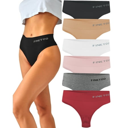 

FINETOO Female High Waisted Thongs Breathable Underwear Soft Stretchy Nylon Spandex No Side Seam Panties S-XL 4/6 Packs
