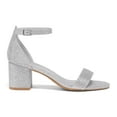 thumbnail image 3 of Pennysue Women's Chunky Low Heels Sandals Silver Glitter Ankle Strap Wedding Shoes 7M, 3 of 6