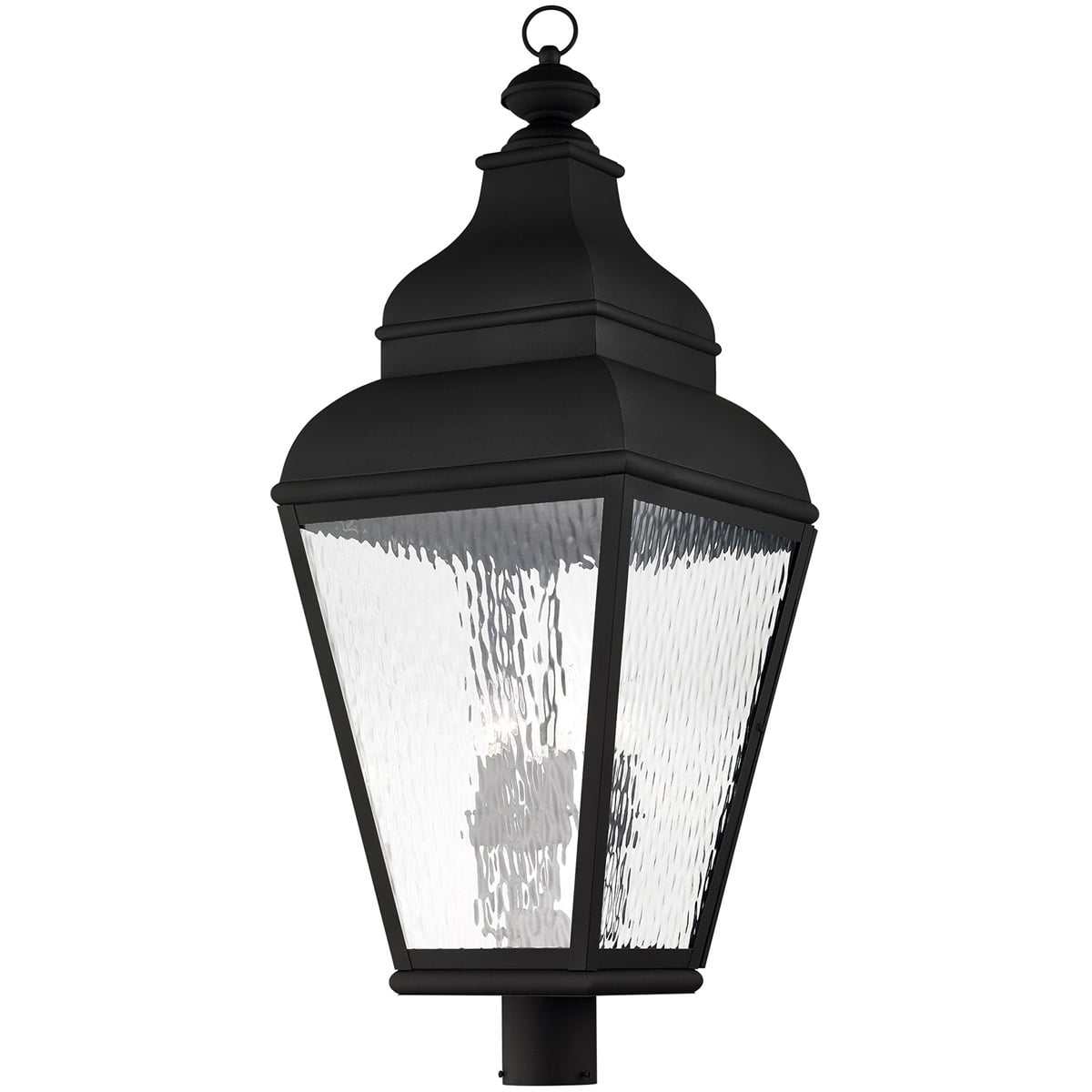 14 inch 4 Light Black Outdoor Post Lantern Pendant Lighting Fixture with Clear Water Glass Shade backed with Hand Crafted Solid Brass material for patio, front porch, entryway and more