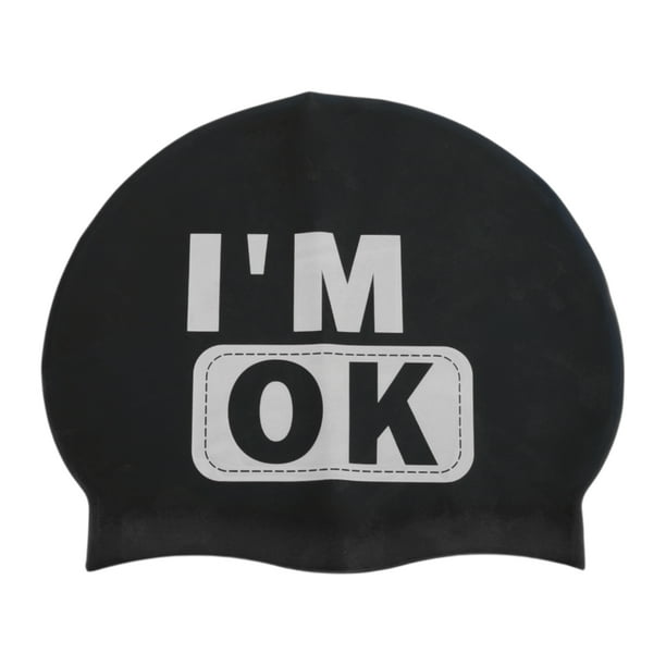 Gorro de natación impermeable de silicona con letras 1 Pc Negro Blanco