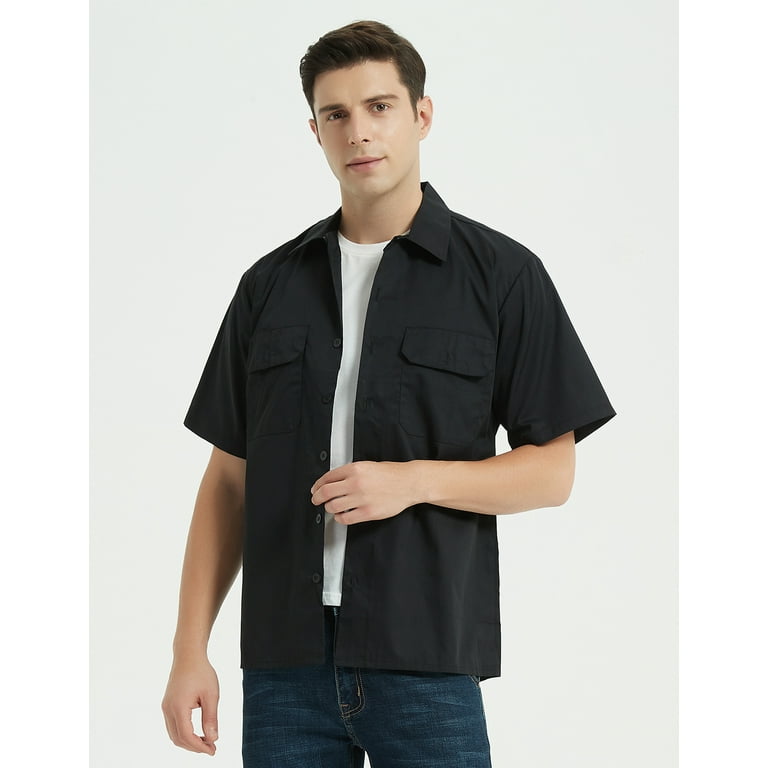 Toptie Short-Sleeve Work Shirt Straight Collar Utility Uniform Stain and  Wrinkle Resistant-Navy-M