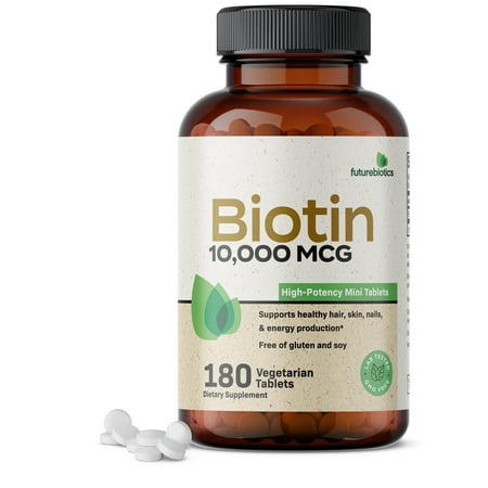 Futurebiotics Biotin 10,000 MCG High Potency Tablets Supports Healthy Hair, Skin & Nails & Energy Production, Non-GMO, 180 Vegetarian Tablets