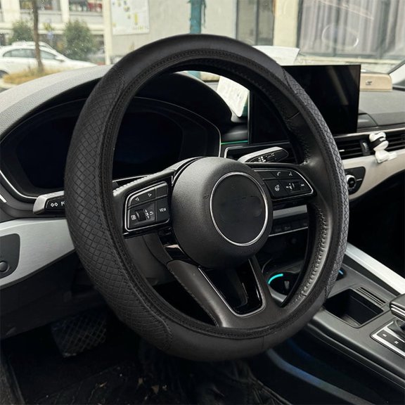 MeiDou Car Leather Steering Wheel Cover Non-Slip Grip Universal 15"/37-38cm Car Accessories(Black)
