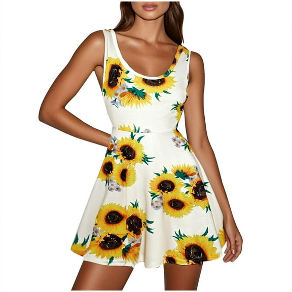 Ruimatai Women's Sleeveless Sunflower Print Dress A-Line Summer Beach Casual Dress Stylish Comfortable Lightweight Polyester S M L XL XXL