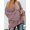 thumbnail image 2 of QWZNDZGR Women Sexy Long Sleeve Off Shoulder Loose Cable Knit Pullover Sweater, 2 of 4