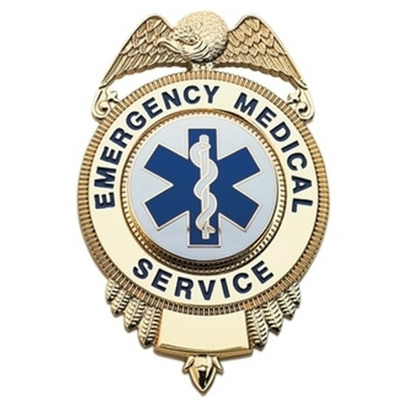 EMERGENCY MEDICAL SERVICE Badge, Durable 5-Pc Pin/Catch, 1-5/8x2-1/2