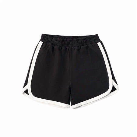 Angala Kids Shorts Solid Elastic Waist Dolphin Shorts Summer Soft Stretchable Breathable Athletic Casual Child Shorts Size 14-15 Years Black