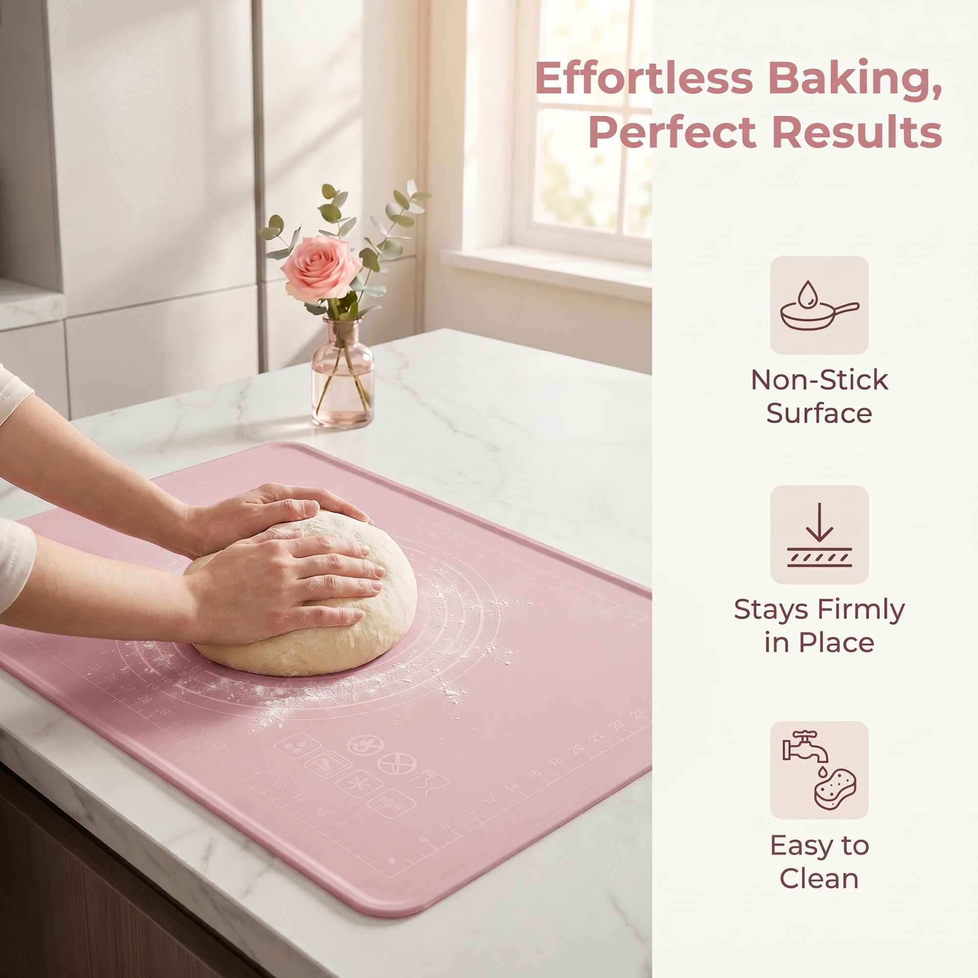 Unique Bargains Solid Color Silicone Pastry Baking Mat with Measurements Pink 15.7"x23.6"