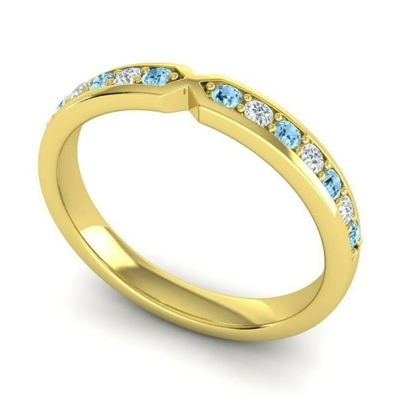 Diamond-Capitals 0.30 Ct Beautifuling Round Cut Natural Diamond Aquamarine Gemstone Beautiful Eternity Band for Ladies Solid 18K Yellow Gold Size 7